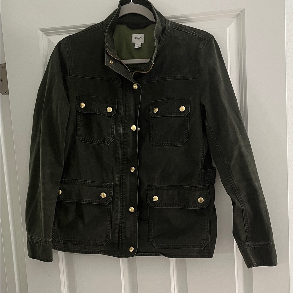 J. Crew Dark Green Utility Jacket with Gold Buttons